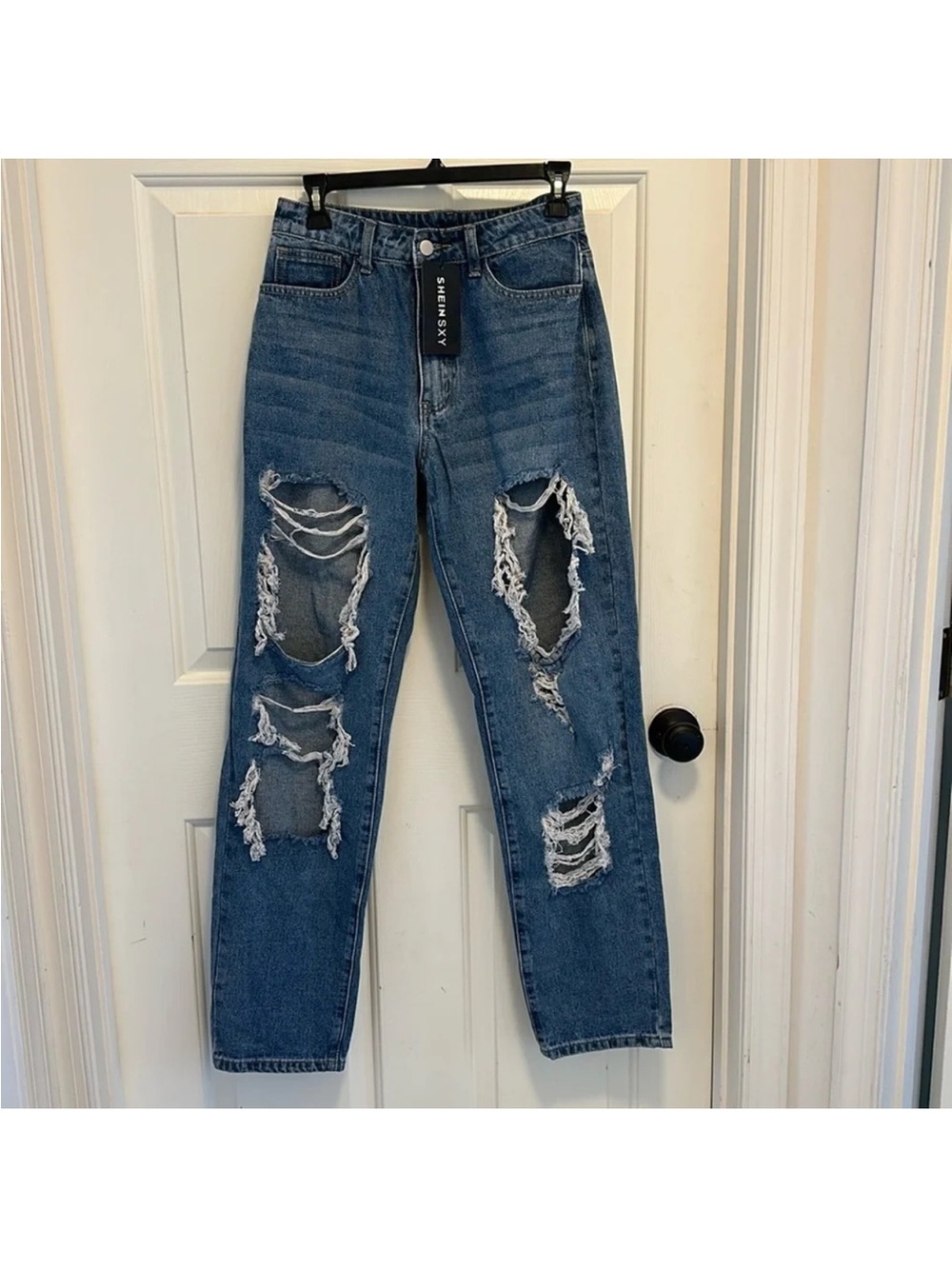 SHEIN Distressed Boyfriend Jeans - Blue